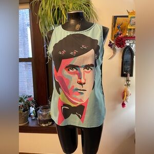 Bryan Ferry face on a flowy sleeveless top!